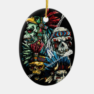 Native Indian Skull Skeleton Ceramic Ornament