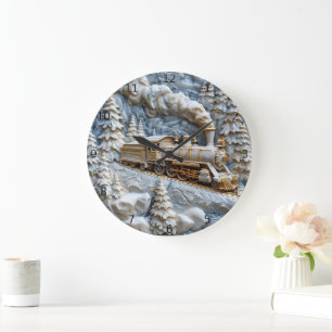 Native Indian train art in tranquil scene Large Clock