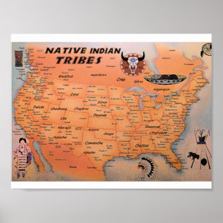 Native Indian Tribes Map Poster