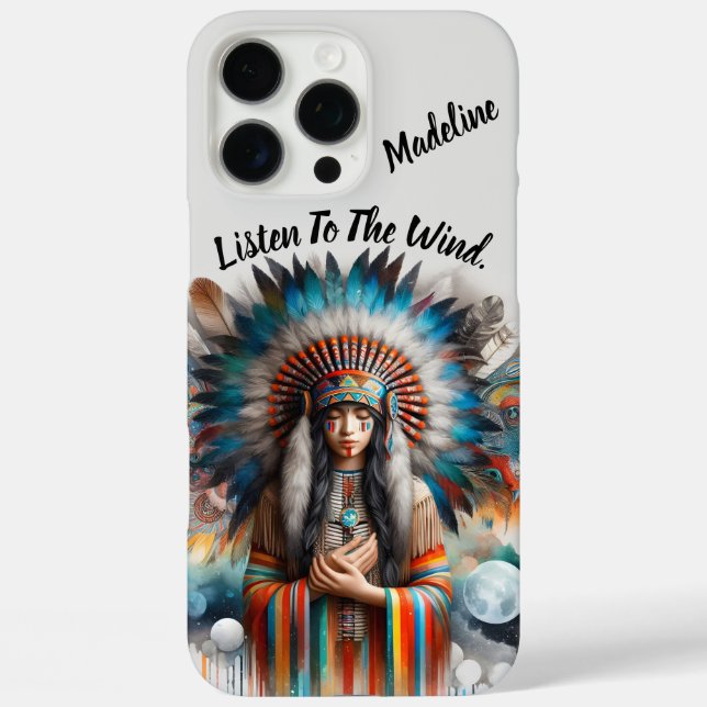 Native Indian woman vibrant feather headdress Case-Mate iPhone Case (Back)