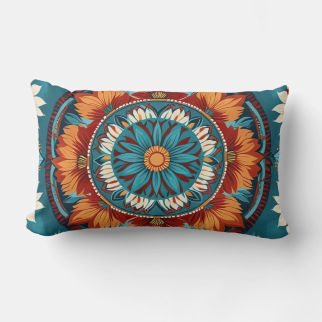 Native Inspired Geometric floral Lumbar Pillow (Front)