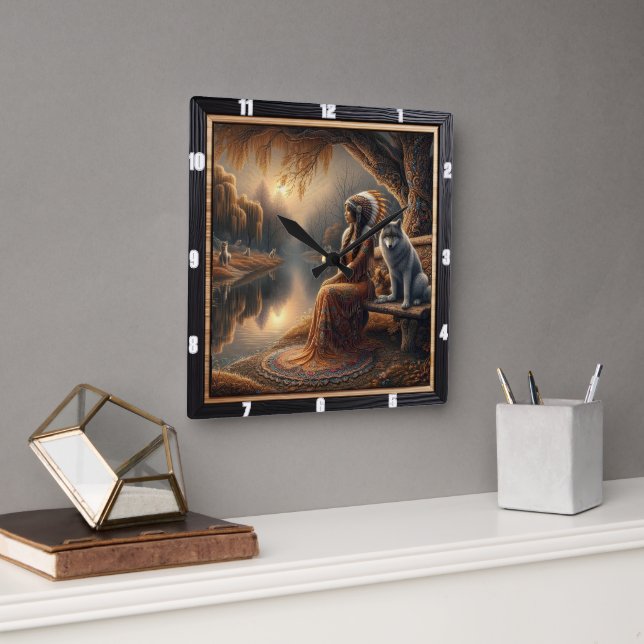 Native Light: Mountain Peak Morning Song Square Wall Clock (Office)