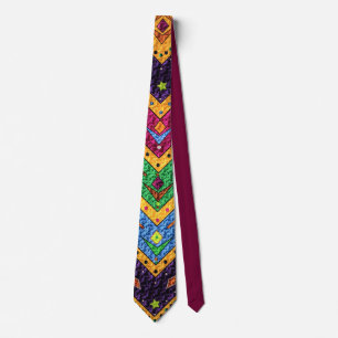 Native Mexican Abstract Colorful Zig Zag Design Tie