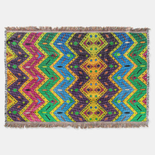 Native Mexican Colorful Abstract Design Throw Blanket