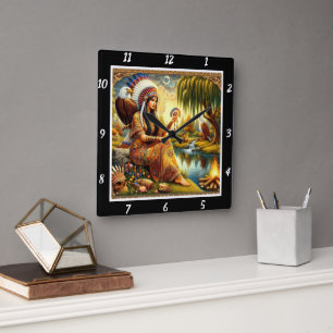 Native Paths: Eagle's Tracks Willow's Rustle Square Wall Clock