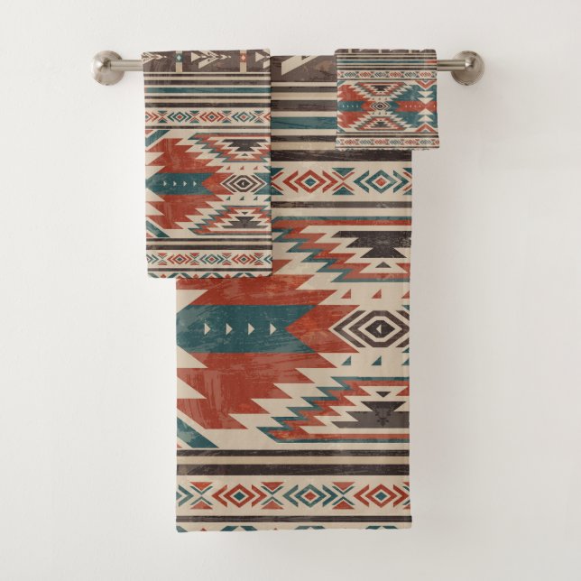 Native Pattern American Tribal Indian Ethnic Bath Towel Set (Insitu)