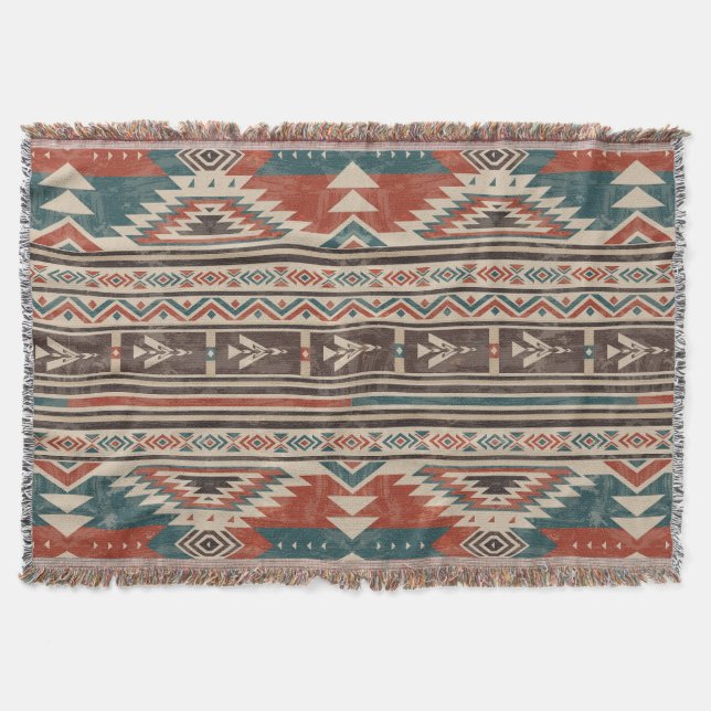 Native Pattern American Tribal Indian Ethnic Throw Blanket (Front)