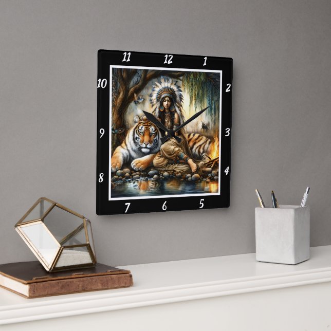 Native Power: Tiger's Leap Forest's Shadow Square Wall Clock (Office)