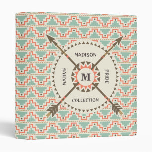 Native Pride Indian America Tribal Arrow Monogram  Binder
