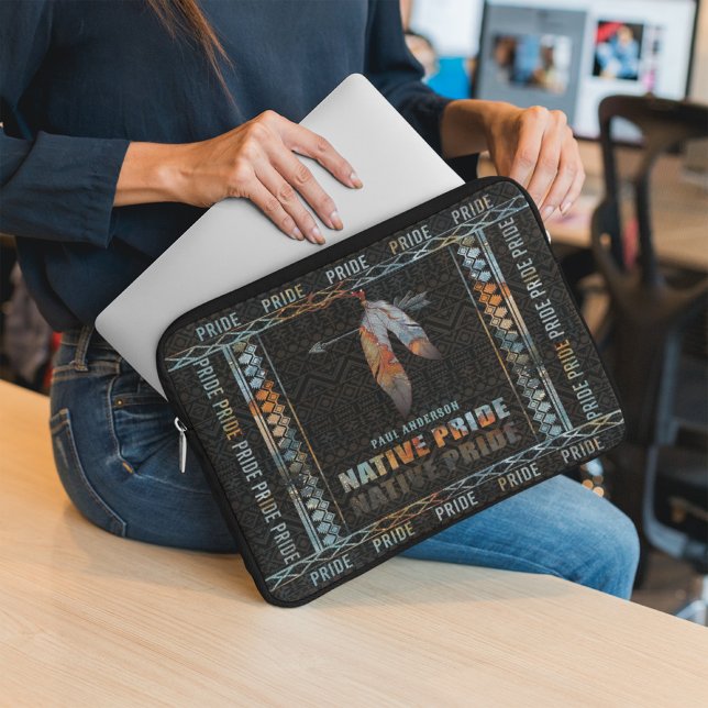 Native Pride Indian Feather Retro Tribal Arrow Laptop Sleeve (Creator Uploaded)