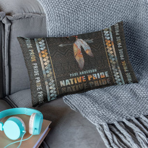 Native Pride Indian Feather Retro Tribal Arrow Lumbar Pillow