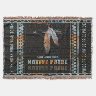 Native Pride Indian Feather Retro Tribal Arrow Throw Blanket
