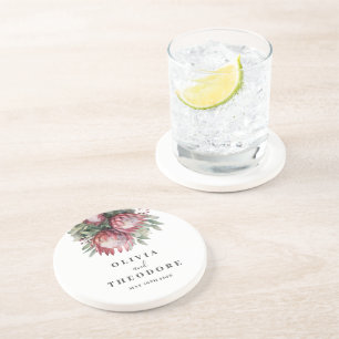 Native Protea Watercolor Floral Boho Botanical Coaster