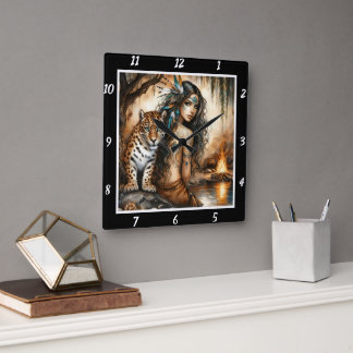 Native Rhythm: Tiger's Pace Willow Dance Square Wall Clock