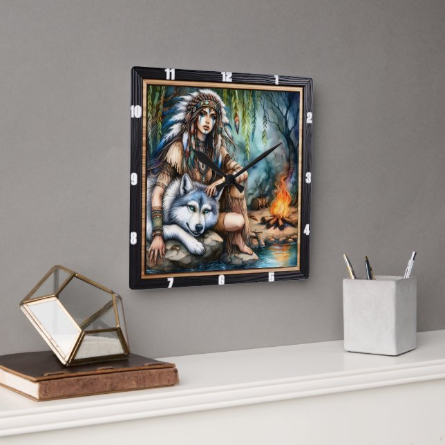  Native Rhythm: Willow Dance Twilight  Square Wall Clock (Office)