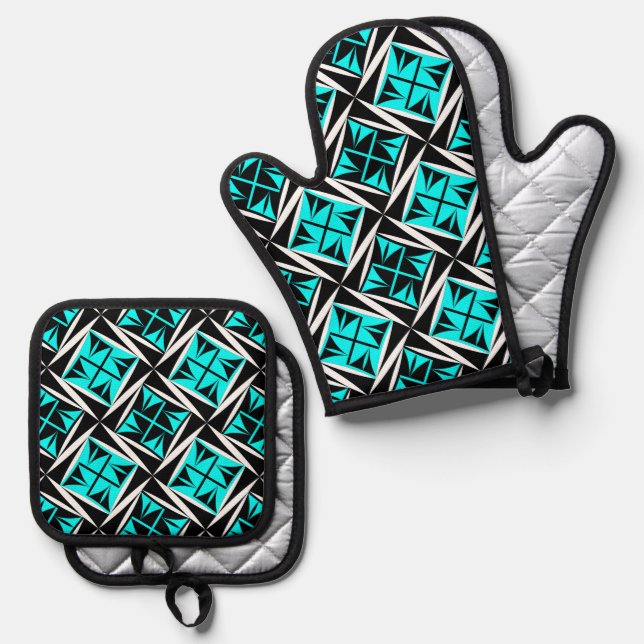 Native Sacred Winds in Turquoise Oven Mitt & Pot Holder Set (Front/Back)