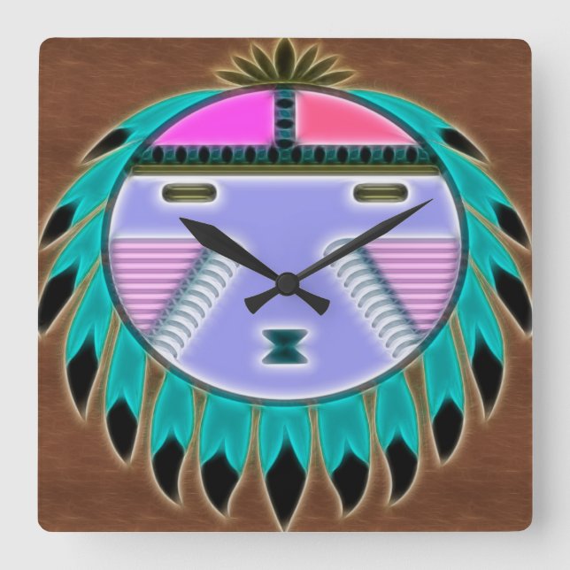 Native Shield Square Wall Clock (Front)