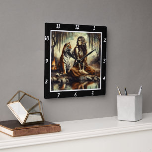 Native Solitude: Tiger's Shadow Willow Peace Square Wall Clock