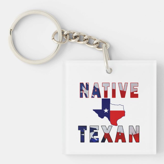 Native Texan Flag Map Keychain (Front)