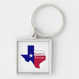 Native Texan Flag Map Keychain