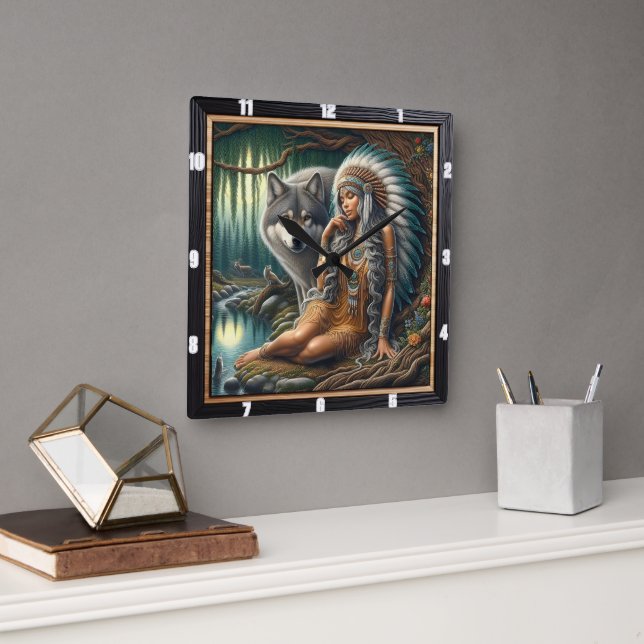 Native Timeless Peace: Pond Stillness Art Square Wall Clock (Office)