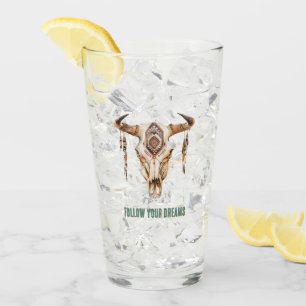 Native Tribal Bull Horns Skull   Glass