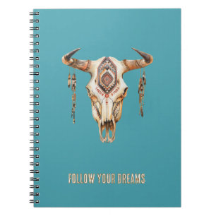 Native Tribal Bull Horns Skull   Notebook