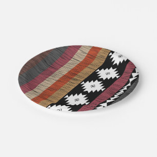 Native Tribal Colourful Lines Pattern Paper Plate