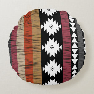 Native Tribal Colourful Lines Pattern Round Pillow