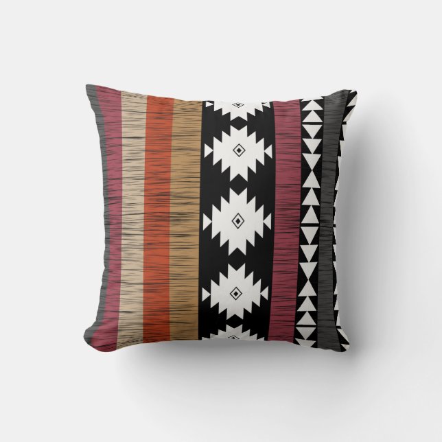 Native Tribal Colourful Lines Pattern  Throw Pillow (Front)