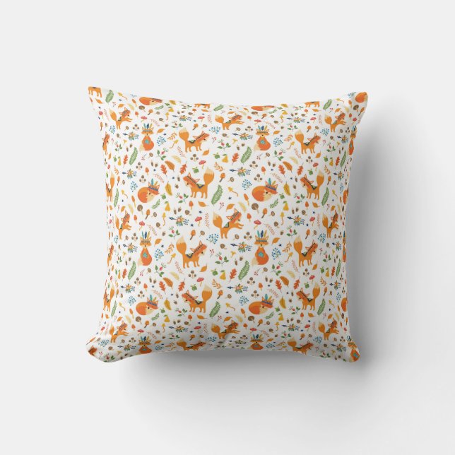 Native Tribal Foxes Feathers Arrow Art Throw Pillow (Front)