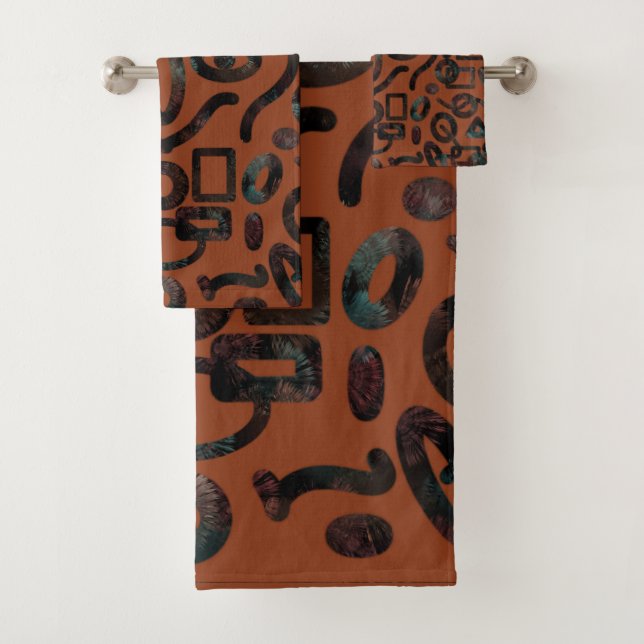Native Tribal Happy Face Scratchboard Pattern Art Bath Towel Set (Insitu)
