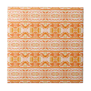 Native Tribal Orange Boho Tribal Pattern Tile