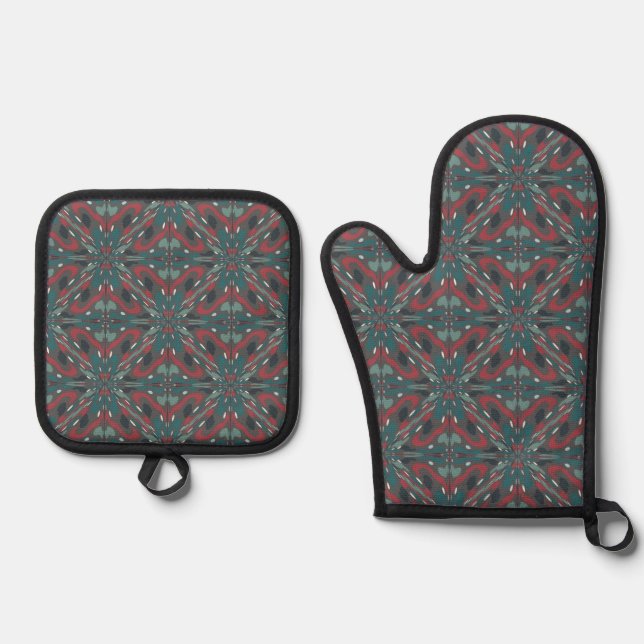 Native Tribal Southwestern Colours Pattern Oven Mitt & Pot Holder Set (Front)