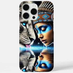 Native Warrior and Lion Moonlit Reflection iPhone 16 Pro Max Case