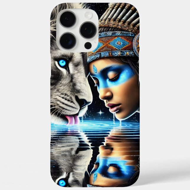 Native Warrior and Lion Moonlit Reflection Case-Mate iPhone Case (Back)