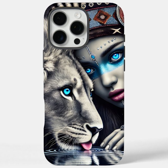 Native Warrior and Lion Under Moonlight Case-Mate iPhone Case (Back)