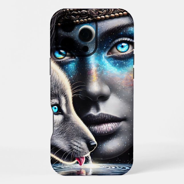 Native Warrior and Wolf Under Moonlight iPhone Case (Back)