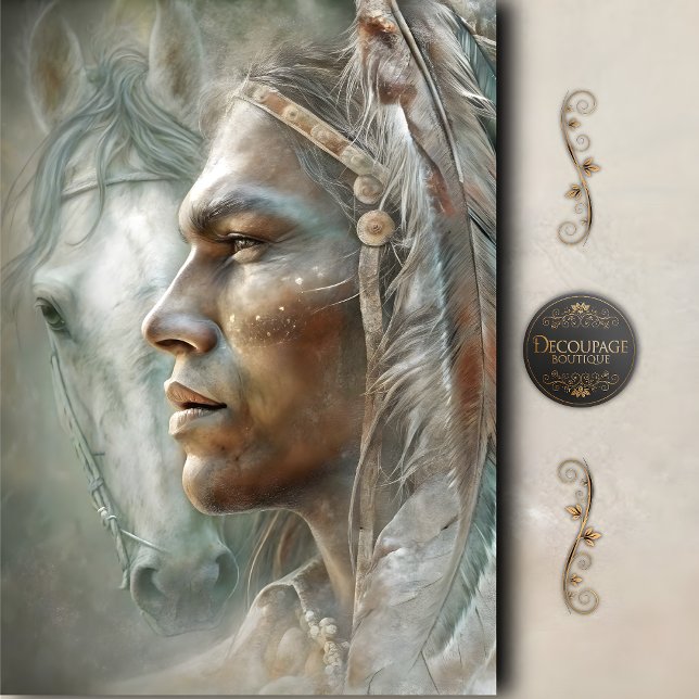 Native Warrior Profile & Horse Decoupage Tissue Paper (Native Warrior Profile & Horse Decoupage Tissue Paper)