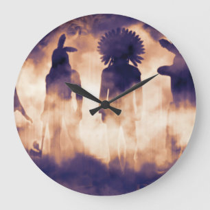 Native Warriors: Foggy Ancestral Emergence Large Clock