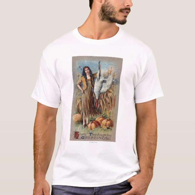 Native Woman Holding Turkey T-Shirt (Front)