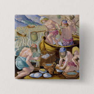 Natives Fishing for Giant Clams on the Indus, plat 2 Inch Square Button
