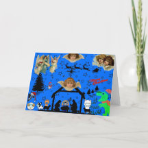 NATIVITÉ AVEC ANIMAUX PORTANT DES MASQUES CARTE DE