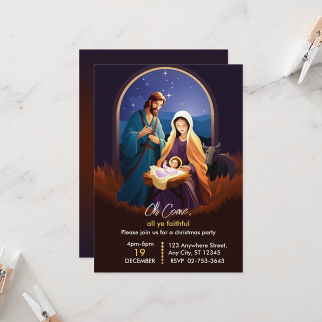 Nativité Invitation Religieux Noël Invitation (Devant/Arrière en situation)