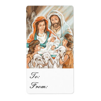 Nativité Peinture avec Shepherd Boys Tags cadeaux