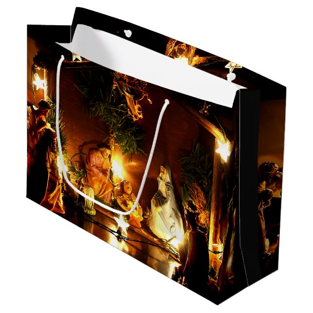 Nativity Adorned Christmas Gift Bag (Front Angled)
