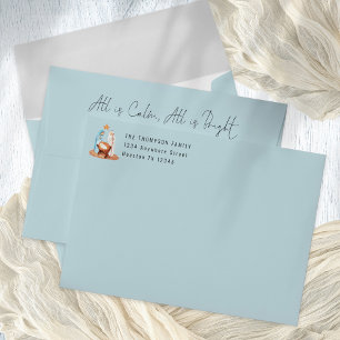 Nativity All is Calm Return Address Christmas Blue Envelope