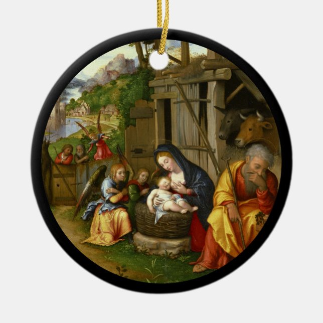 Nativity and Child Angels  c1515 Ceramic Ornament (Front)