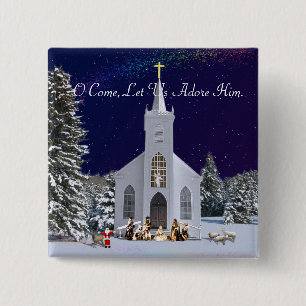 Nativity at Church 2 Inch Square Button