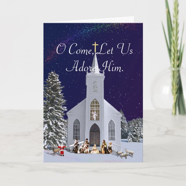 Nativity at Church Holiday Card (Front)